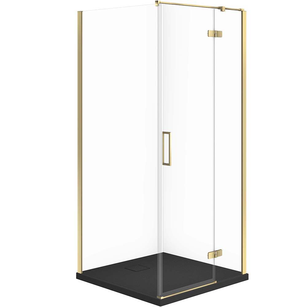 Sprchový kút CERSANIT JOTA vpravo 90x90 zlatý, sprchová vanička TAKO SLIM čierna matná S601-378