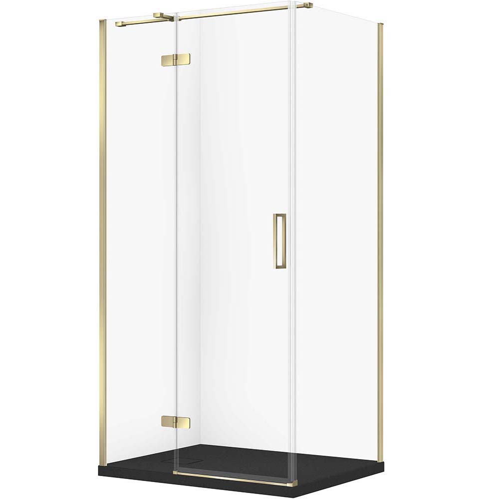 CERSANIT Set obdĺžnikový sprchový kút JOTA ľavý 100x80 zlatý, sprchová vanička TAKO SLIM čierna matná S601-389