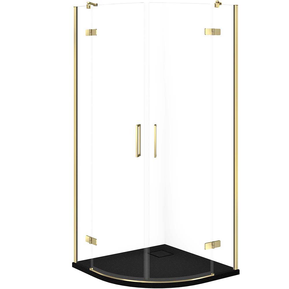 Sprchový kút CERSANIT JOTA 90x90 zlatý polkruhový, sprchová vanička TAKO SLIM čierna matná S601-445