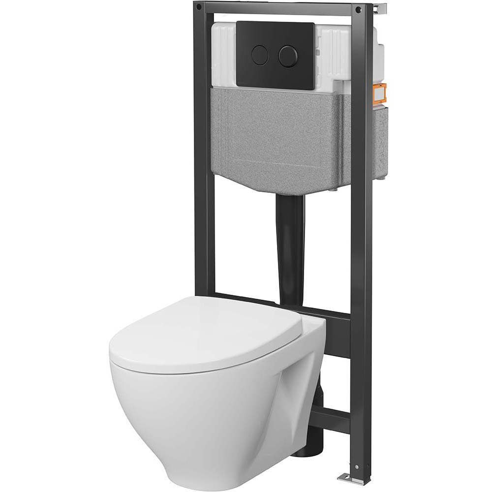 Pneumatická podomietková súprava CERSANIT SYSTEM 50, misa NIKO, doska, čierne tlačidlo S4013-002