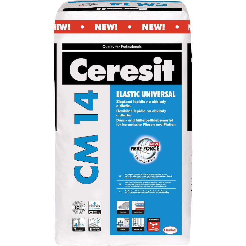 Zlepšené cementové lepidlo vystužené vláknami Ceresit CM 14 UNIVERSAL, C2TE, 25 kg