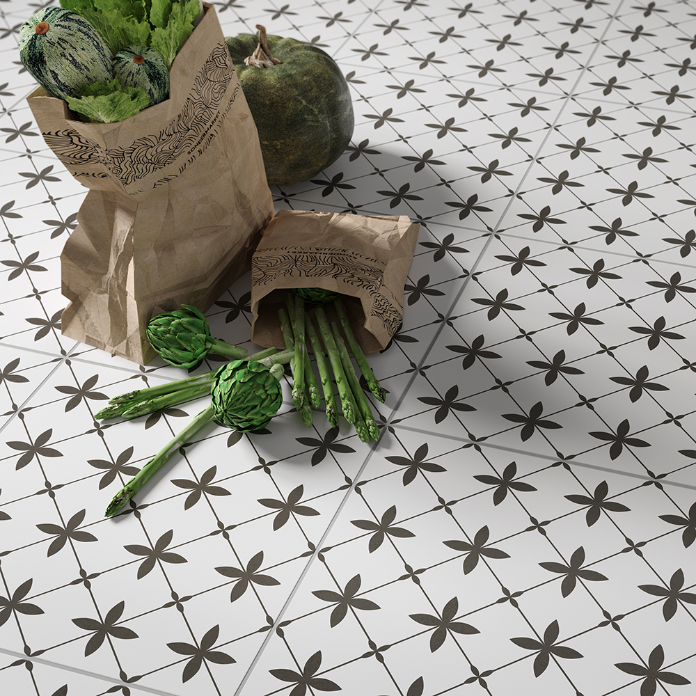 DLAŽBA PATCHWORK CLOVER BLACK PATTERN SATIN 29,8X29,8 DLAŽBA PATCHWORK CLOVER BLACK PATTERN SATIN 29,8X29,8