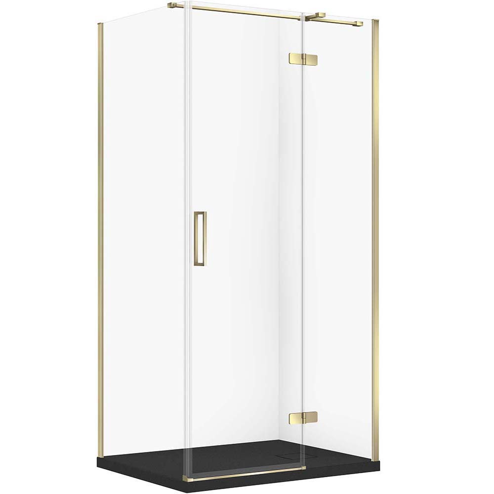 CERSANIT Set obdĺžnikový sprchový kút JOTA pravý 100x80 zlatý, sprchová vanička TAKO SLIM čierna S601-388