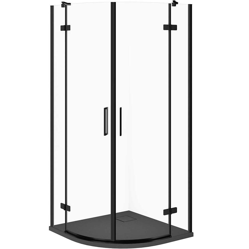 CERSANIT Set polkruhový sprchový kút JOTA 90x90 čierny, sprchová vanička TAKO SLIM sivá matná S601-452