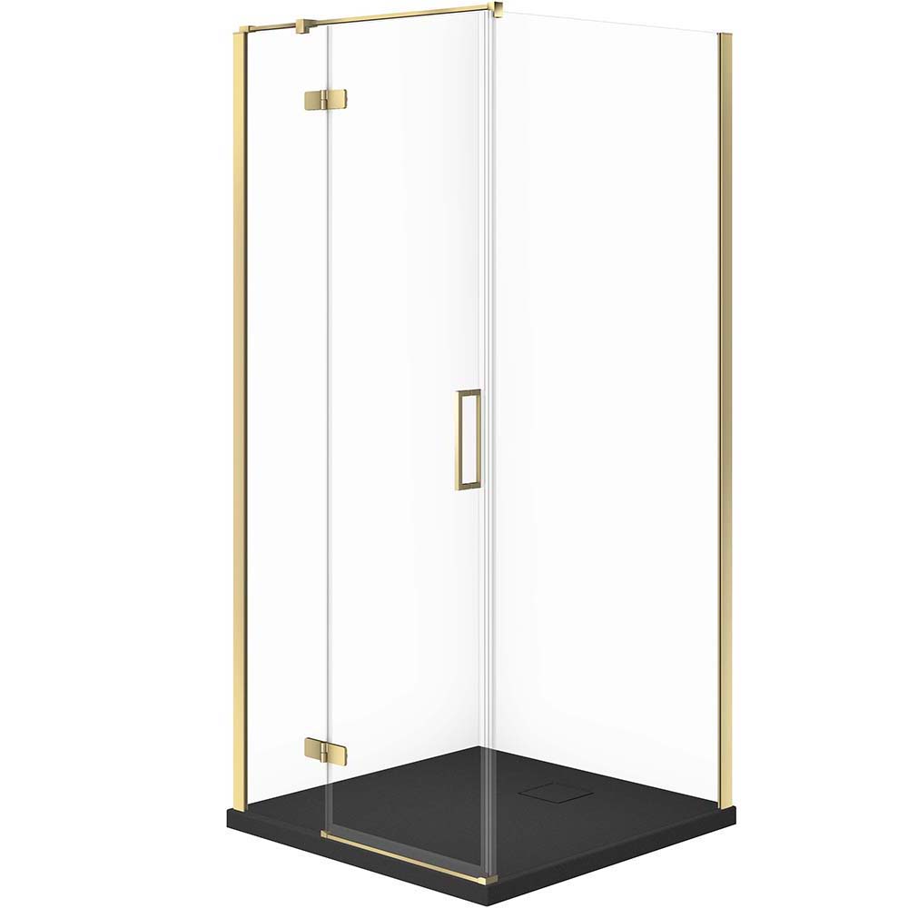 Sprchový kút CERSANIT JOTA súprava ľavá 90x90 zlatá, sprchová vanička TAKO SLIM čierna matná S601-379