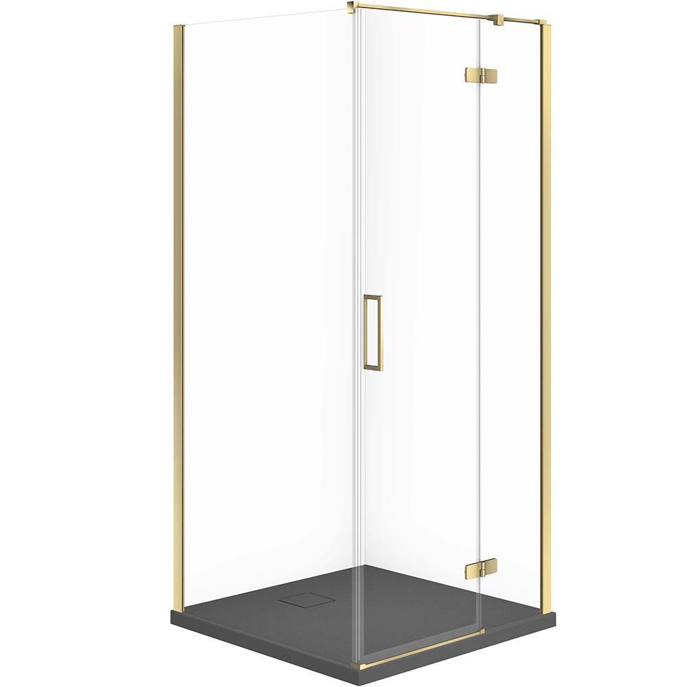 Sprchový kút CERSANIT JOTA vpravo 90x90 zlatý, sprchová vanička TAKO SLIM sivá matná S601-380