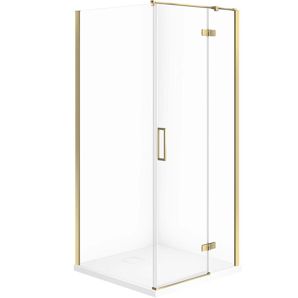 Sprchový kút CERSANIT JOTA vpravo 90x90 zlatý, sprchová vanička TAKO SLIM biela matná S601-376